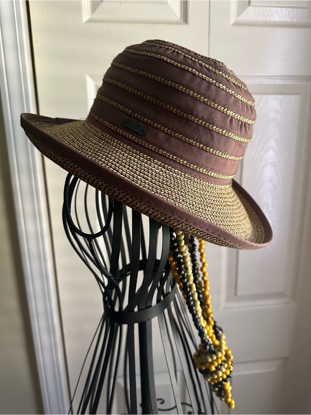 Sun 'N' Sand Metallic Gold Embroidered Ribbon Packable Bucket Sun Hat